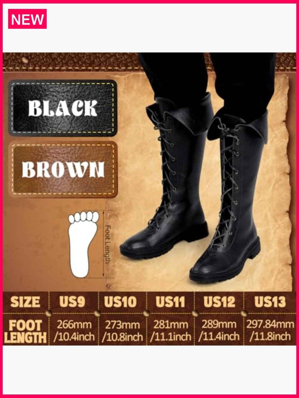 Medieval Renaissance Boots Pirate Costume Viking Gothic Leather High Tube Tied - Picture 4 of 7
